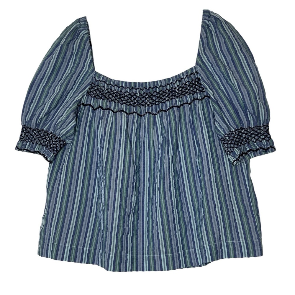 FAHERTY Top Womens Large Short Sleeve Relaxed Cotton Bohemian Resort Beach‎
